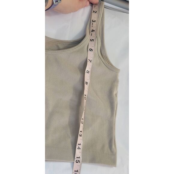 Pro Fit Cropped Tank Built in Bra, Sports Bra Ribbed Khaki Sz XL - Picture 6 of 7
